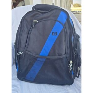 HP Laptop Backpack Black Blue Stripe Business Travel Bag Padded Compartments